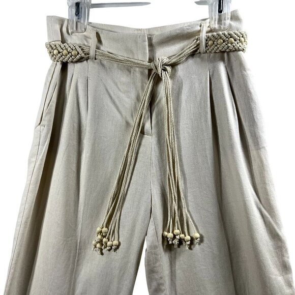 House Of Harlow 1960 NEW Womens XS Linen Blend Palazzo Pants Rope Beaded Belt - Picture 3 of 15